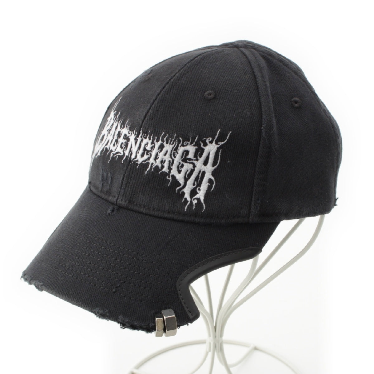 BALENCIAGA DIY METAL cotton Distressed Logo Baseball cap hat 771963 black S