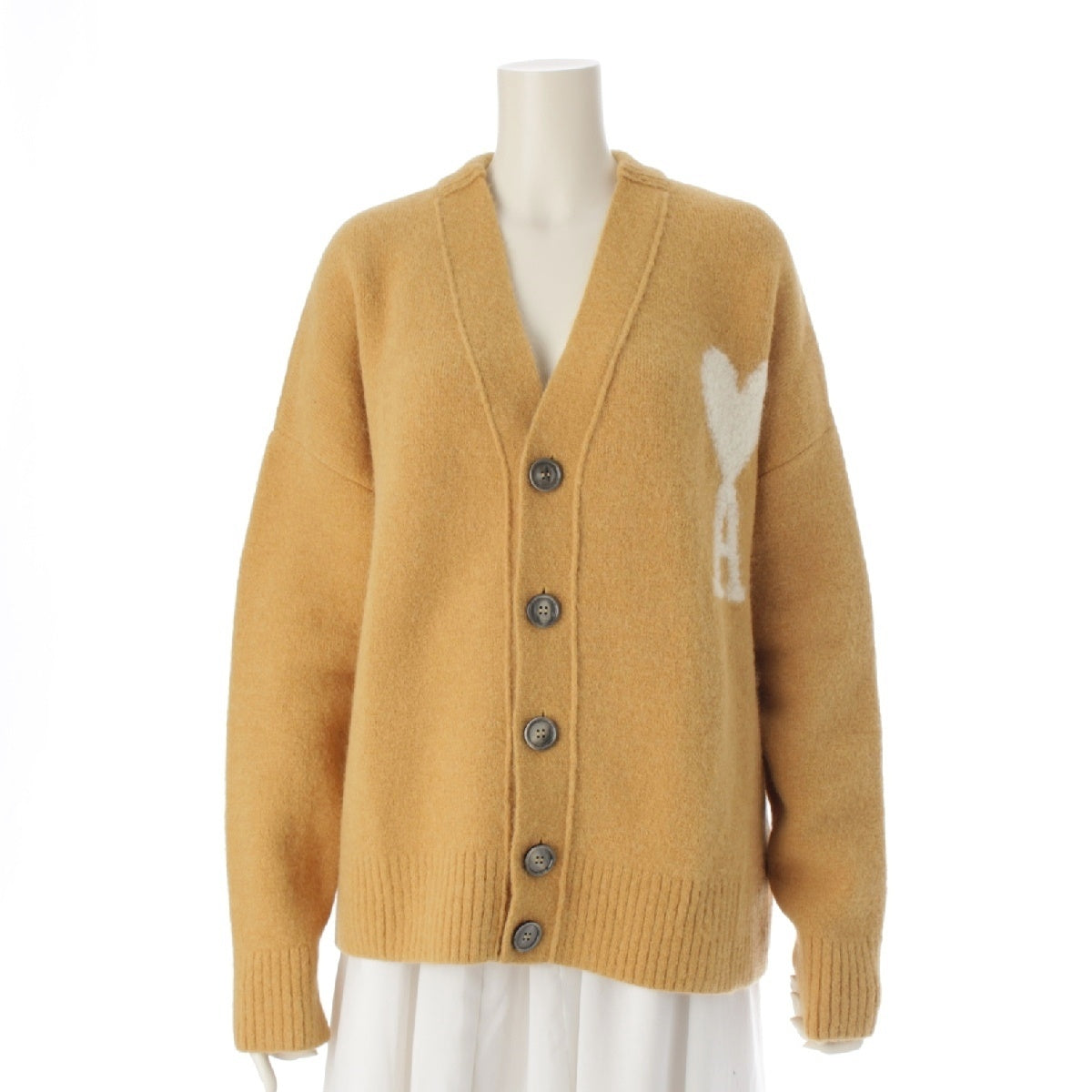 AMI PARIS alpaca blend V-neck heart knit cardigan tops UKC025.KN0032 yellow S