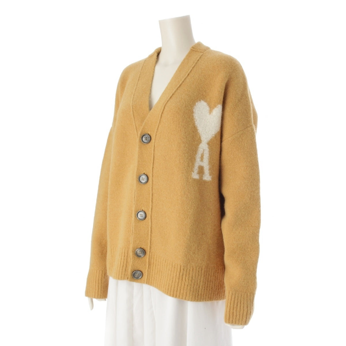 AMI PARIS alpaca blend V-neck heart knit cardigan tops UKC025.KN0032 yellow S