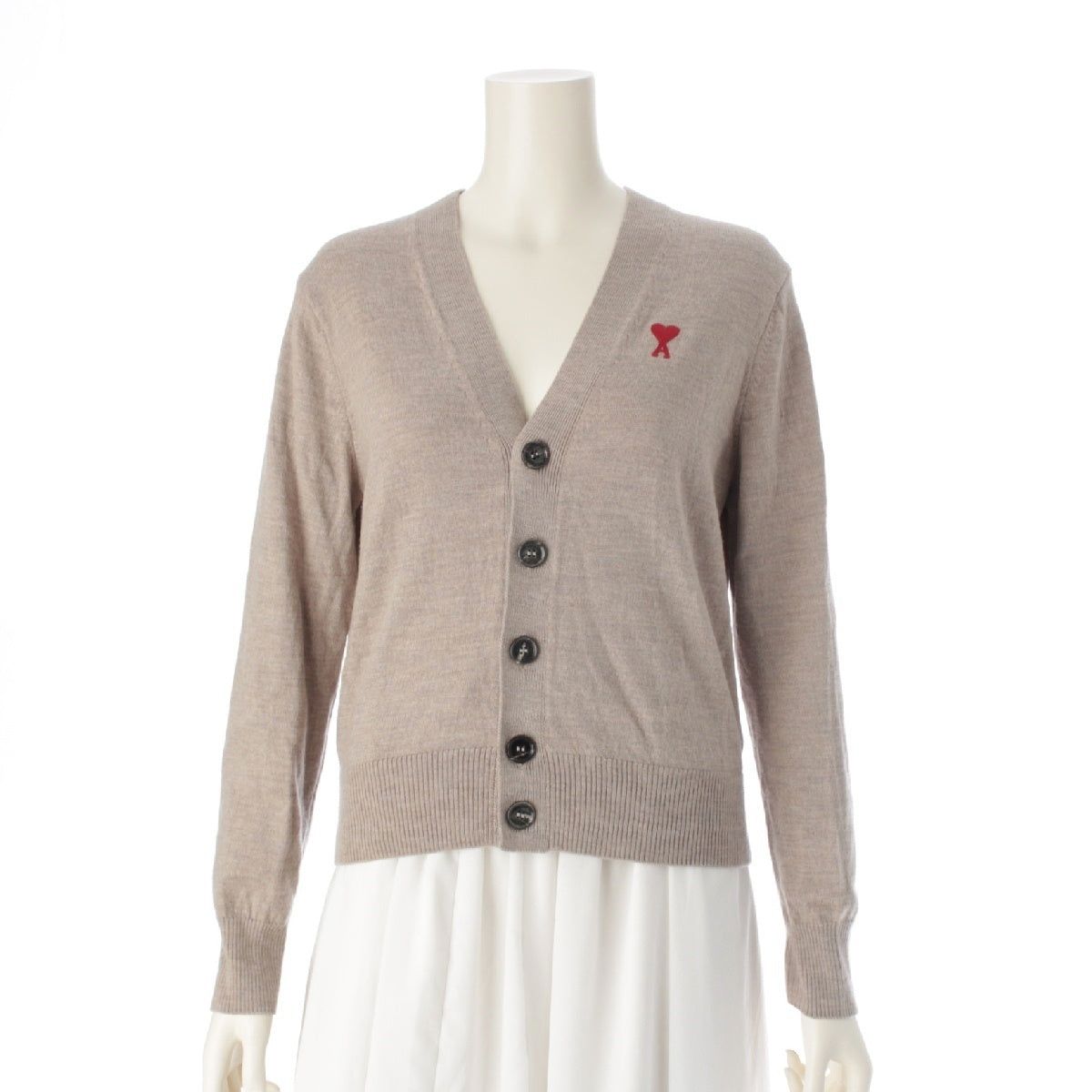 AMI PARIS wool Heart Knit cardigan tops FKC111.KN0025 beige XS