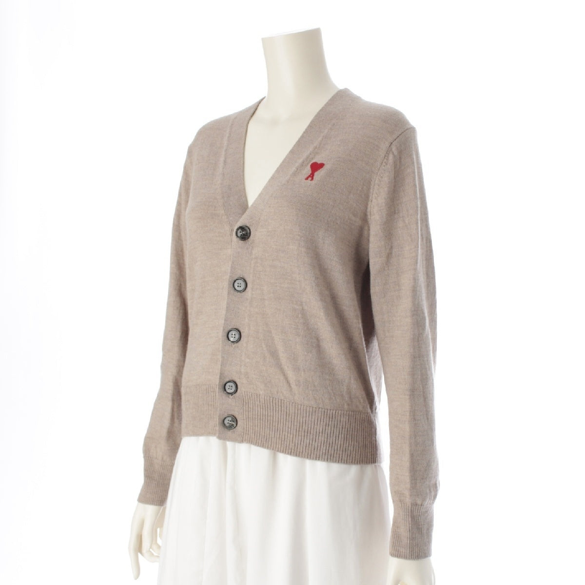 AMI PARIS wool Heart Knit cardigan tops FKC111.KN0025 beige XS