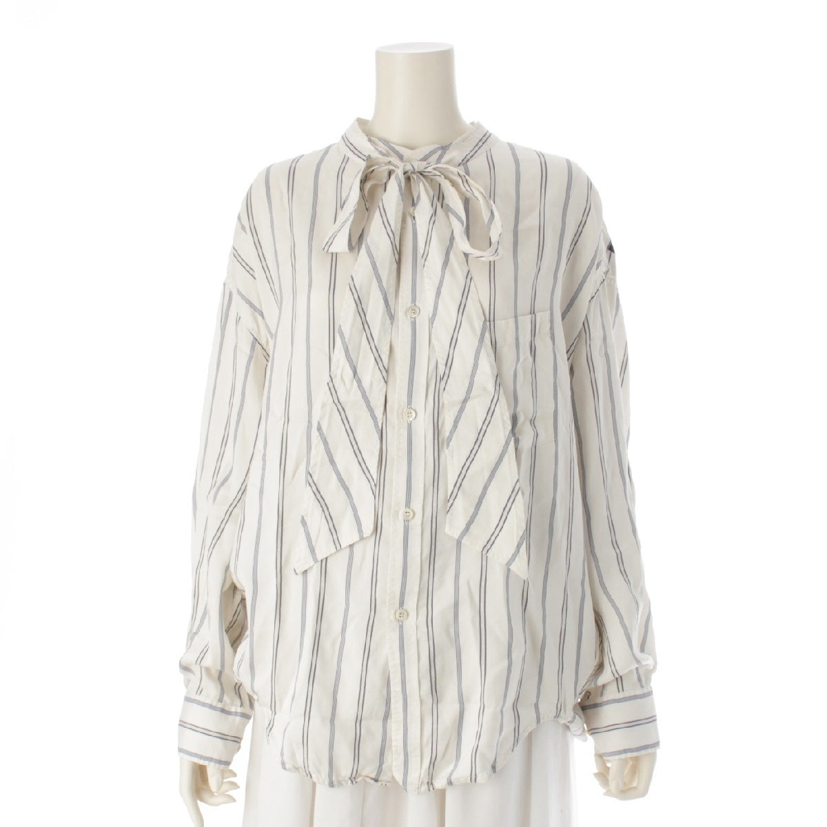 BALENCIAGA 19 years silk Striped back logo print Long sleeve shirt tops 520497 White x blue 34