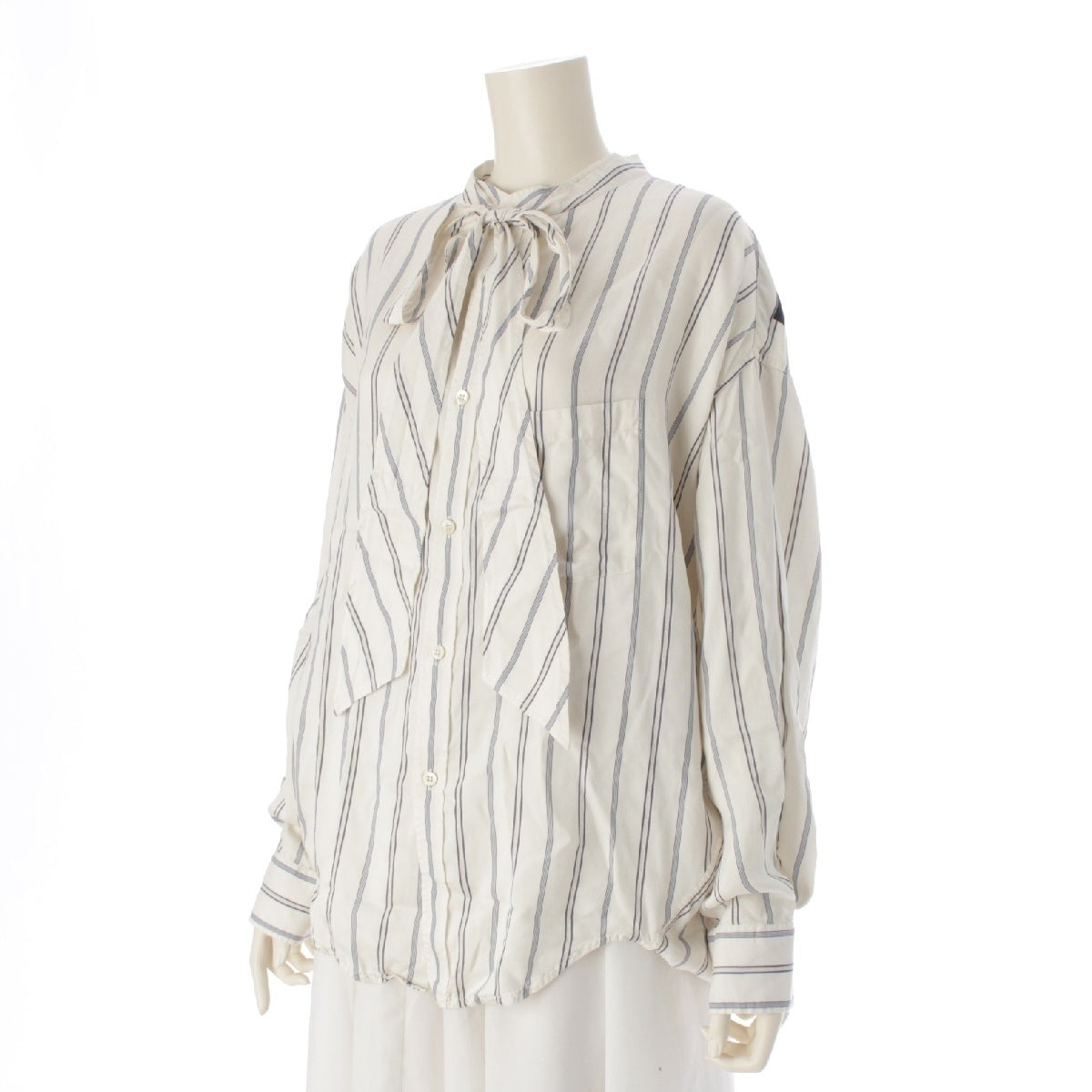 BALENCIAGA 19 years silk Striped back logo print Long sleeve shirt tops 520497 White x blue 34