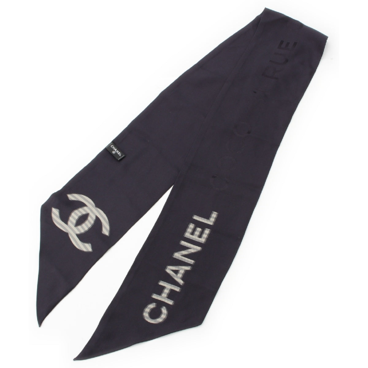 CHANEL silk Logo COCO Mark scarf Navy