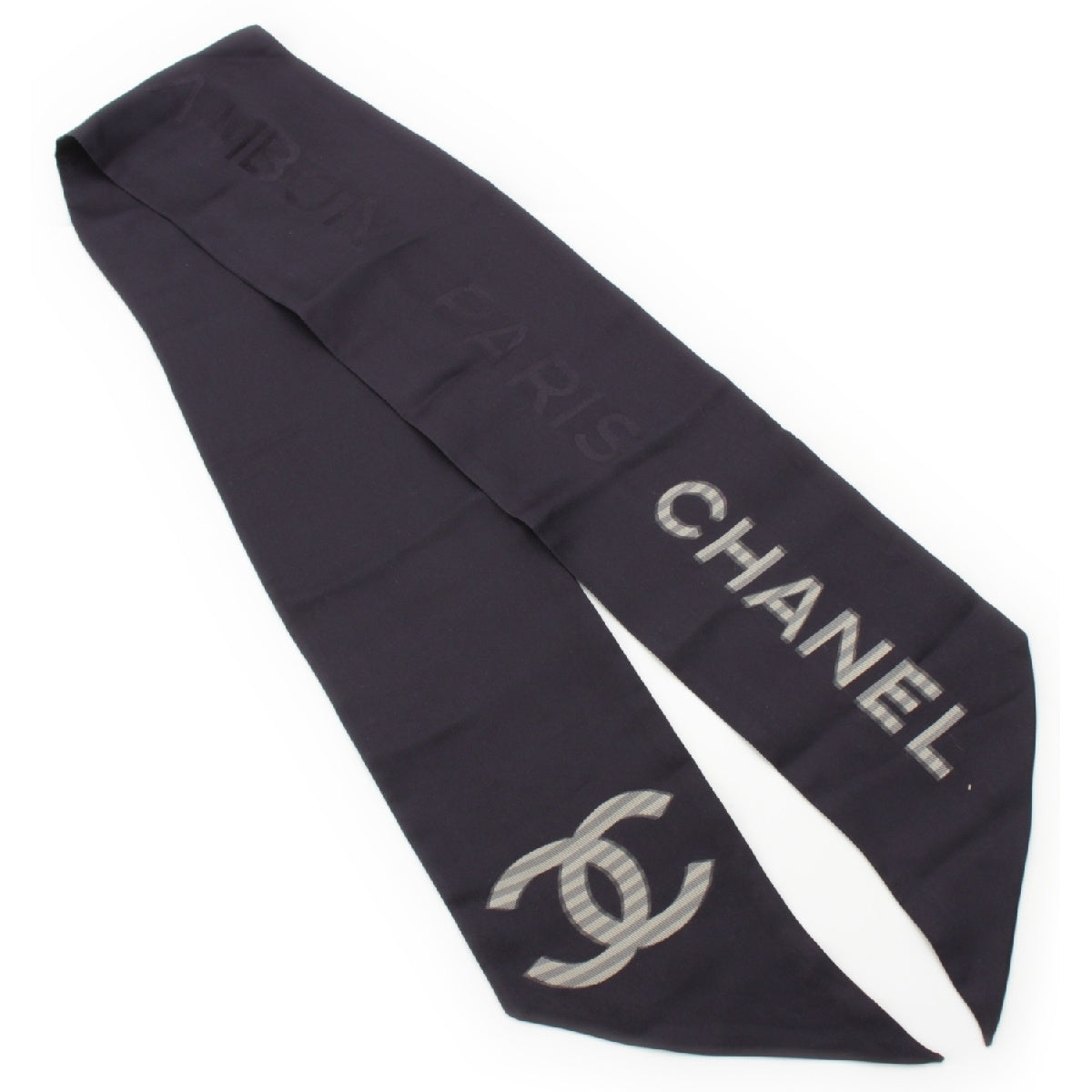 CHANEL silk Logo COCO Mark scarf Navy