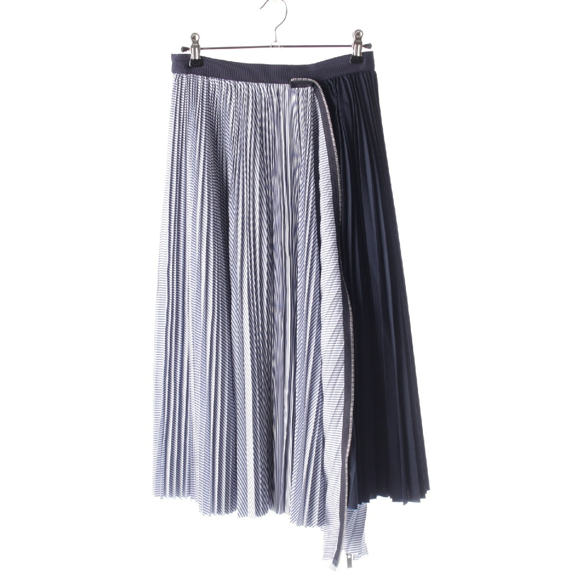 Sacai Cotton Poplin Zipper Skirt Pleated Stripe Zip Docking skirt Bottoms SCW-086 blue 0