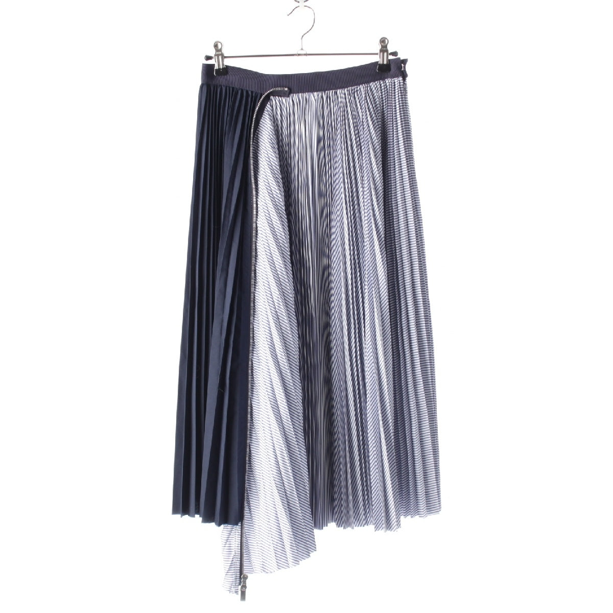 Sacai Cotton Poplin Zipper Skirt Pleated Stripe Zip Docking skirt Bottoms SCW-086 blue 0
