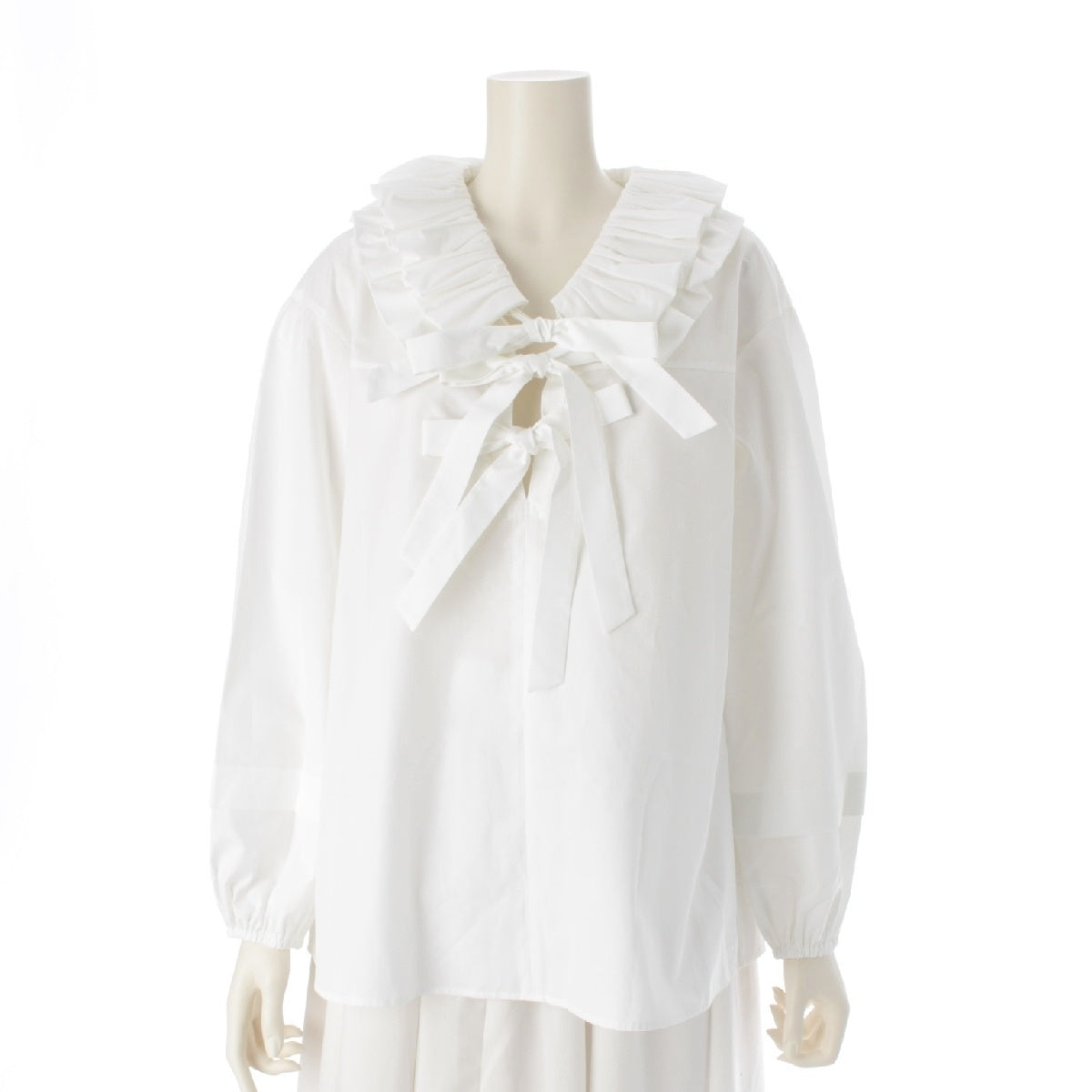 Drawer cotton Ruffle Ribbon Long Sleeve blouse tops 6521-299-1200 white 36