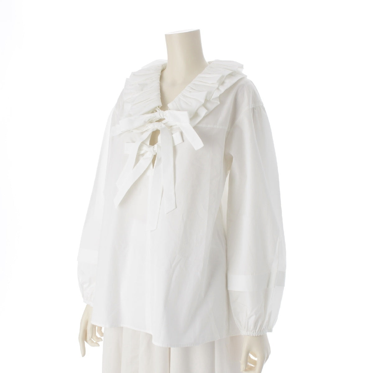 Drawer cotton Ruffle Ribbon Long Sleeve blouse tops 6521-299-1200 white 36