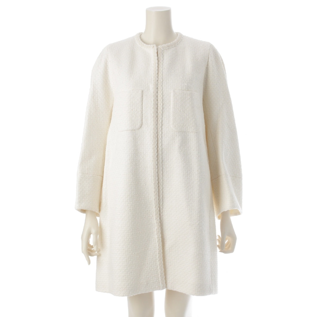 Drawer cotton Collarless tweed coat Outer Side Slit Pocket 6525-299-0854 white 36
