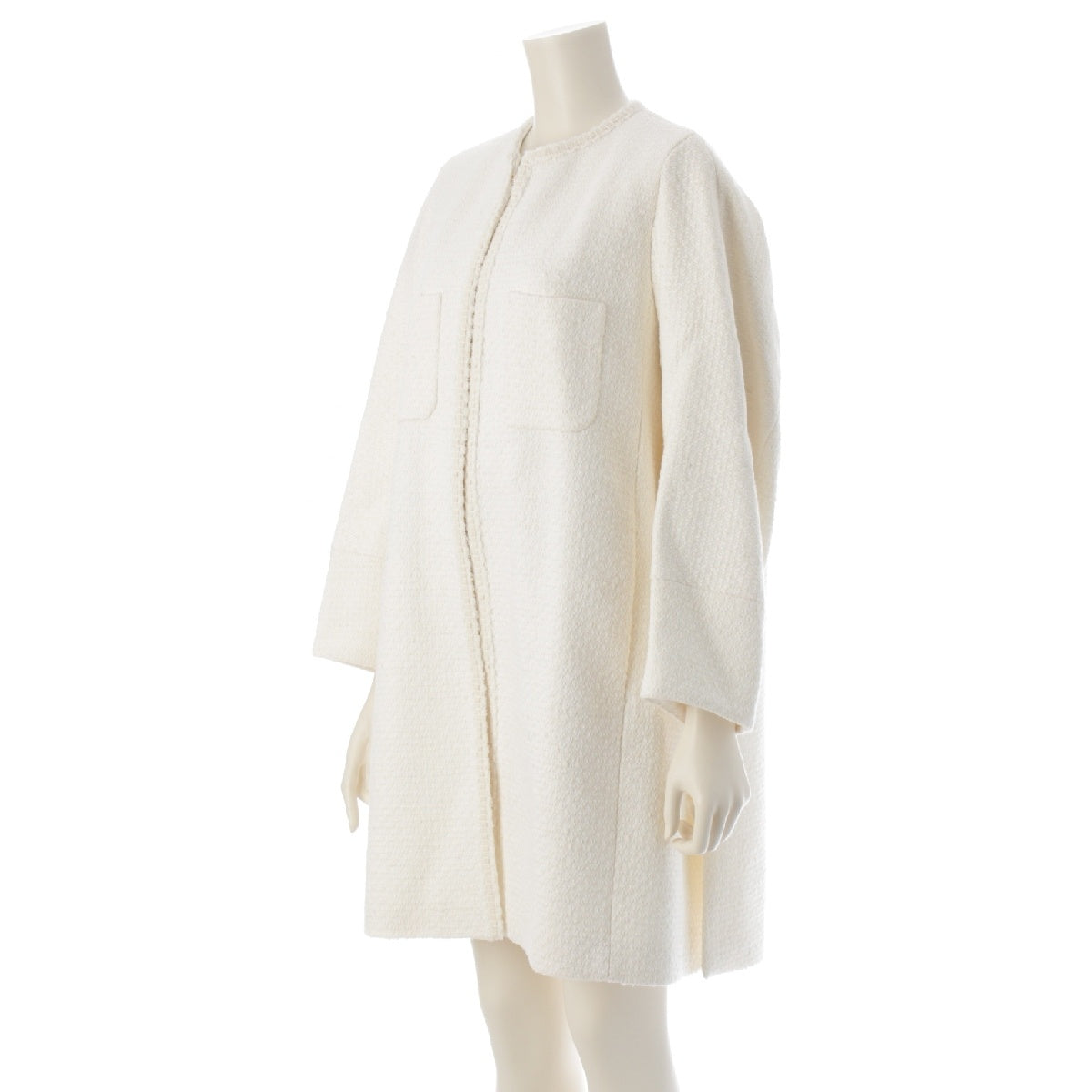 Drawer cotton Collarless tweed coat Outer Side Slit Pocket 6525-299-0854 white 36