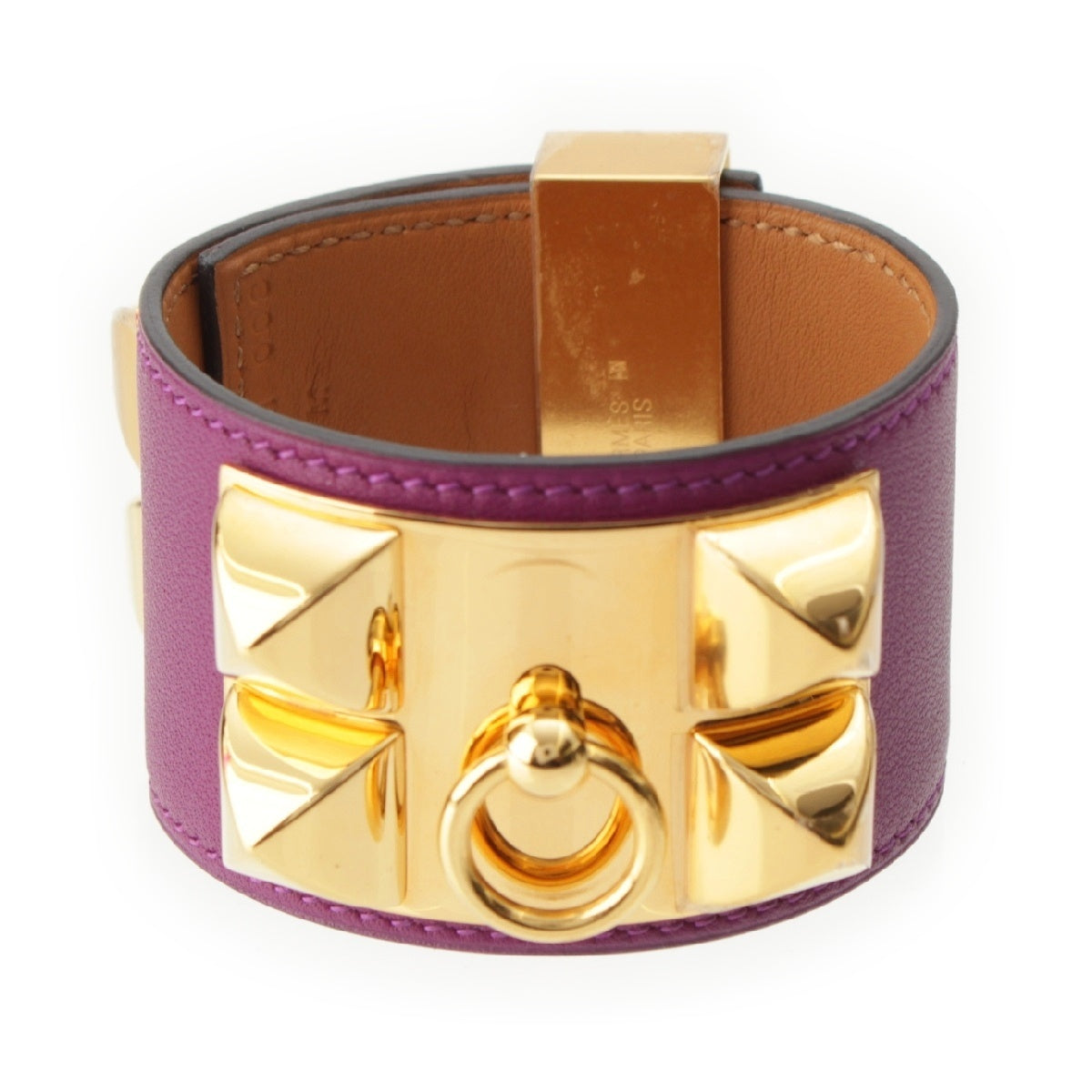 HERMES leather Medor Collier de Chien Bracelet Bangle Accessories X marking purple