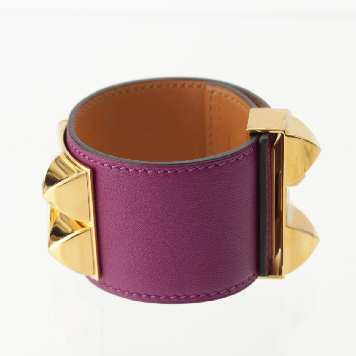 HERMES leather Medor Collier de Chien Bracelet Bangle Accessories X marking purple