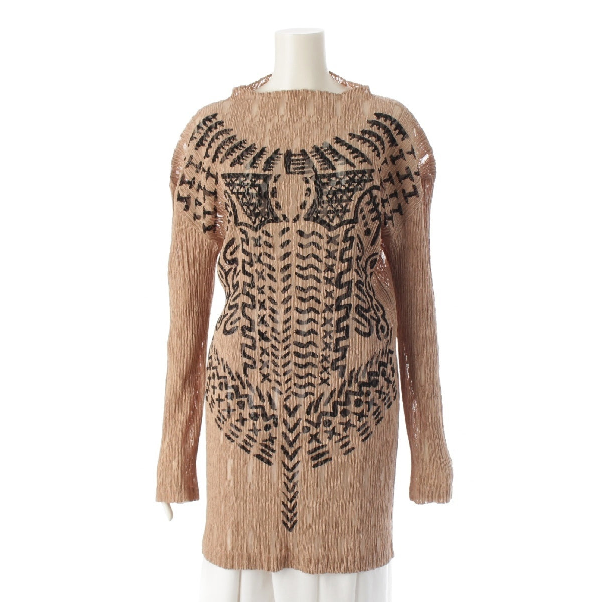 ISSEY MIYAKE Lace Pleated one piece Mini Dresses Pullovers Tops IM82‐FH922 beige M