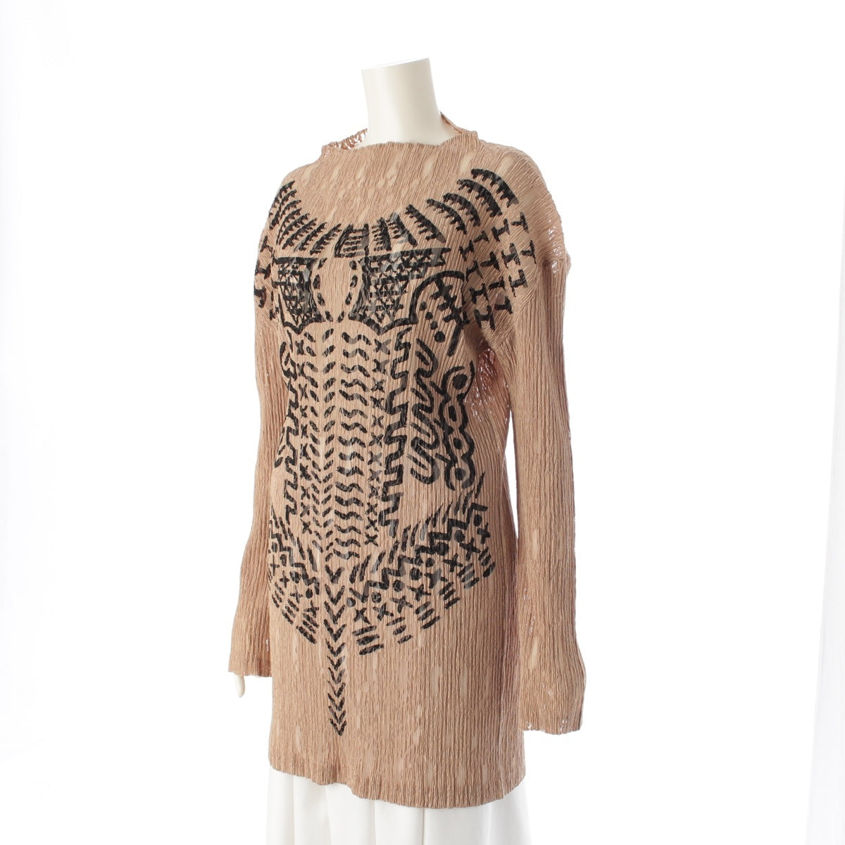 ISSEY MIYAKE Lace Pleated one piece Mini Dresses Pullovers Tops IM82‐FH922 beige M
