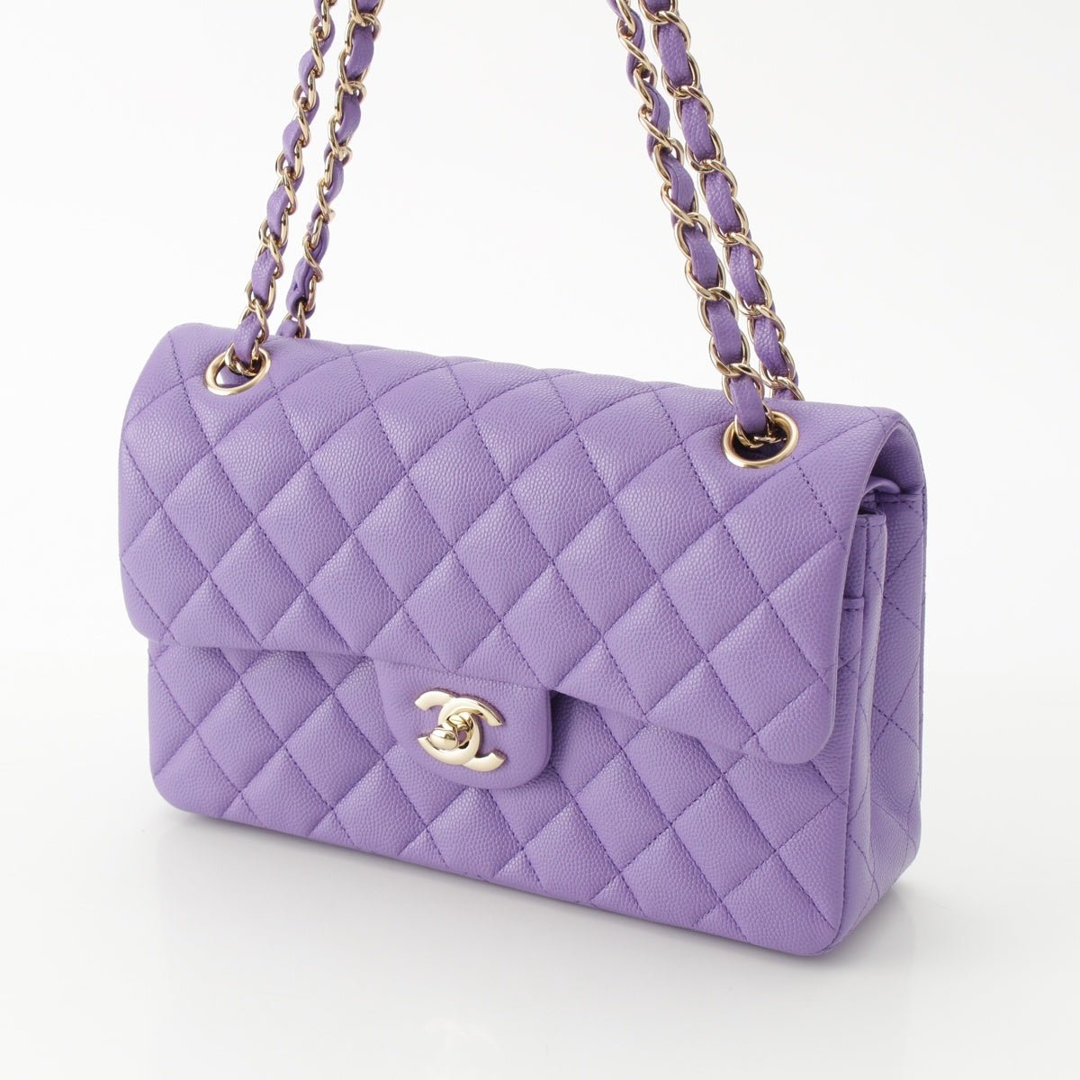 CHANEL Matelasse 23 Double Flap Caviar skin Chain Shoulder Bag purple