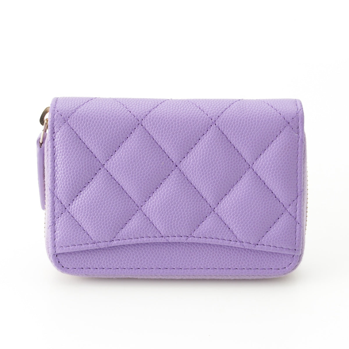 CHANEL Caviar skin Matelasse COCO Mark Zip Around Wallet Card Case purple