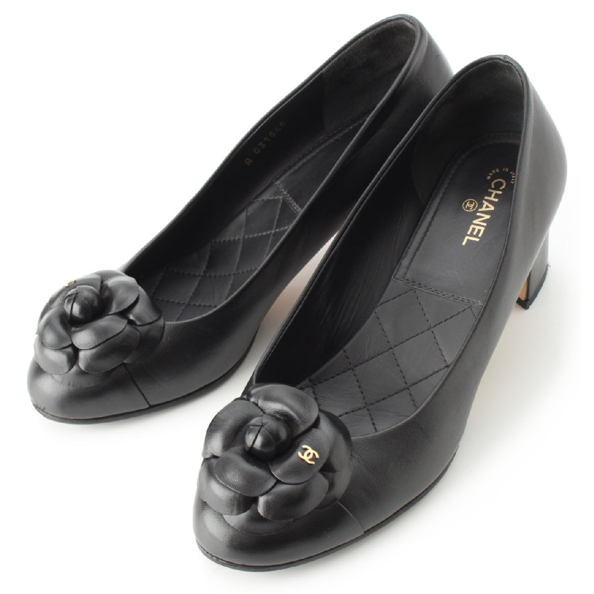 CHANEL leather COCO Mark Camellia Heel pumps shoes G31545 black 39C