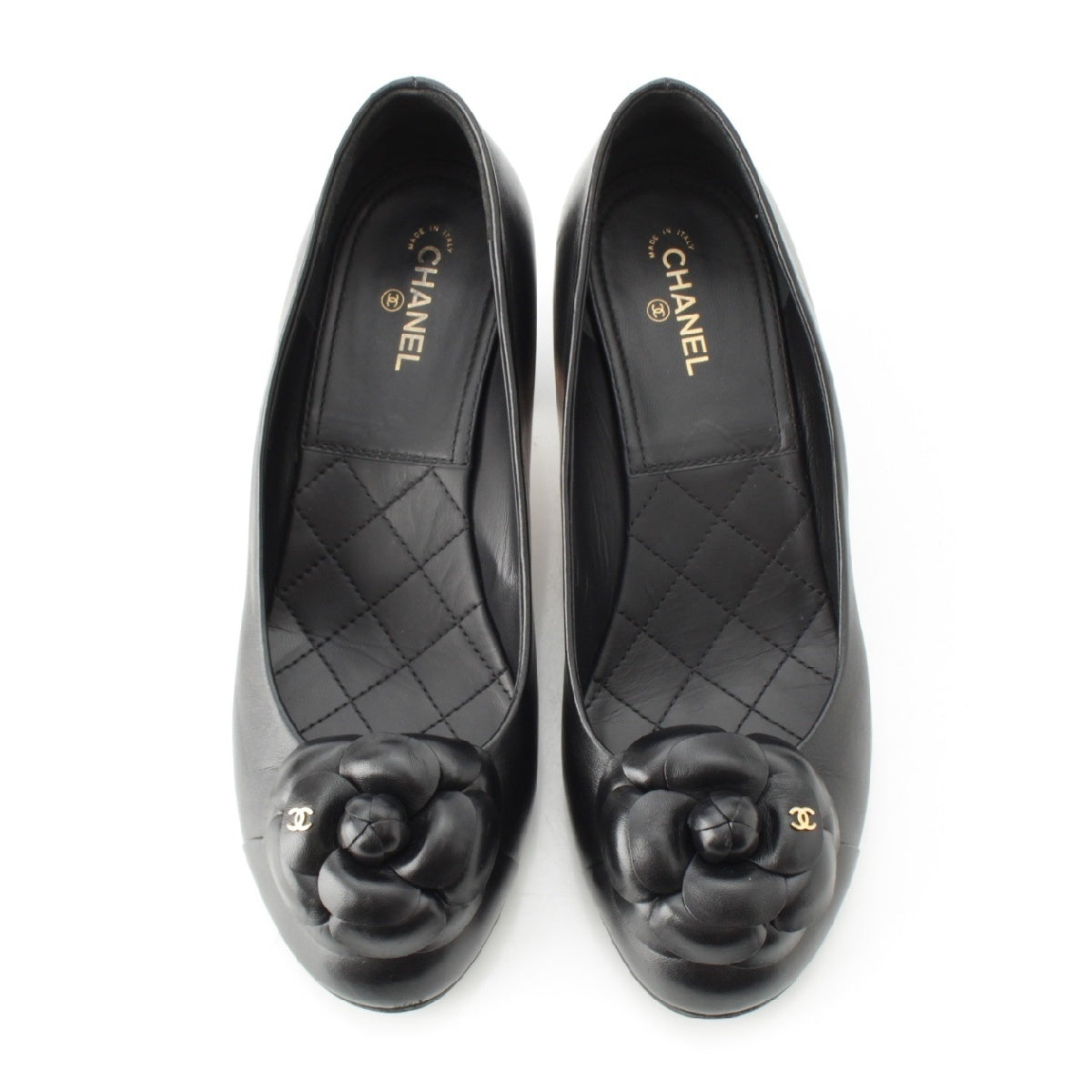 CHANEL leather COCO Mark Camellia Heel pumps shoes G31545 black 39C