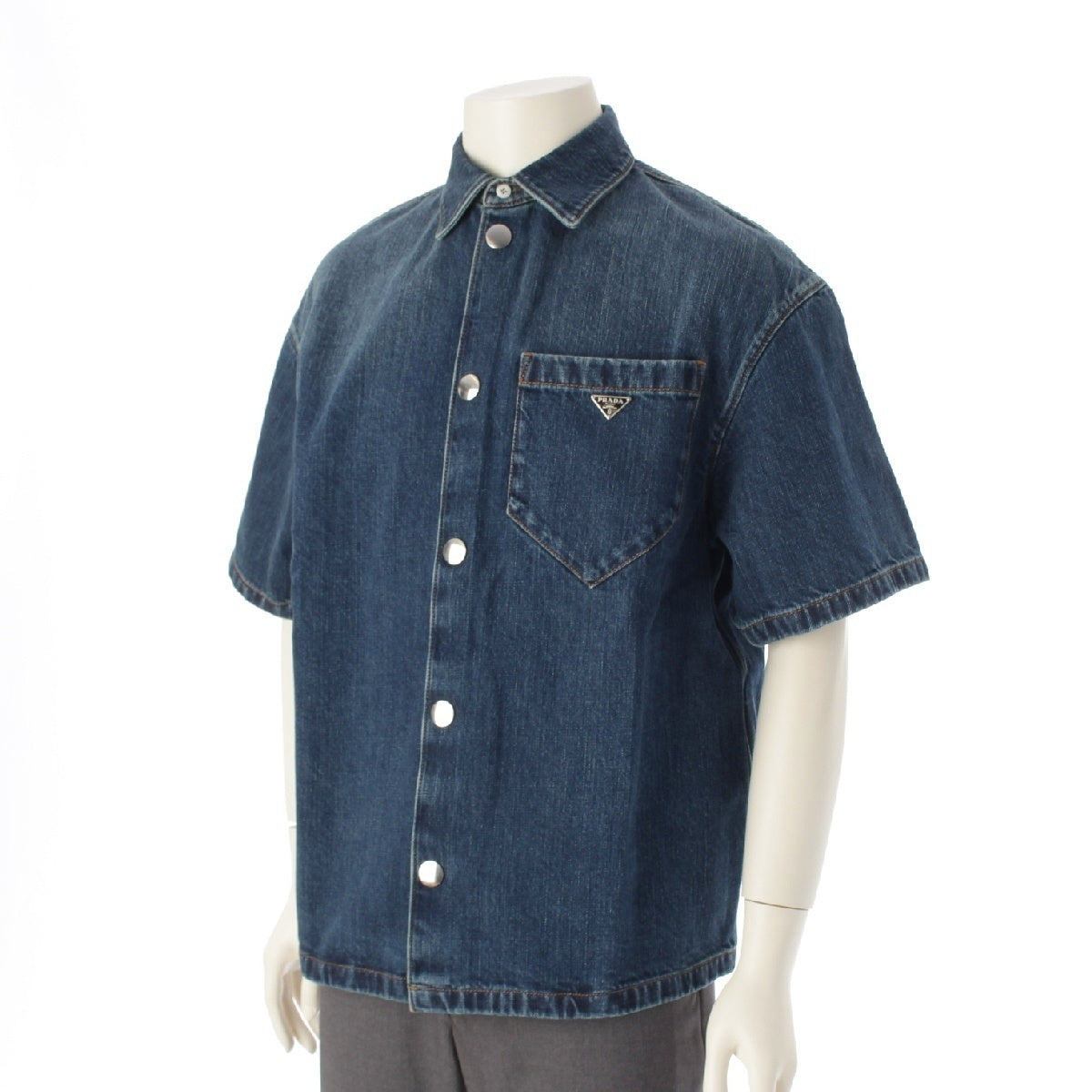 PRADA 23 years cotton Triangle Logo Short Sleeve Denim Jacket Shirt Washed GEC067 Indigo XS