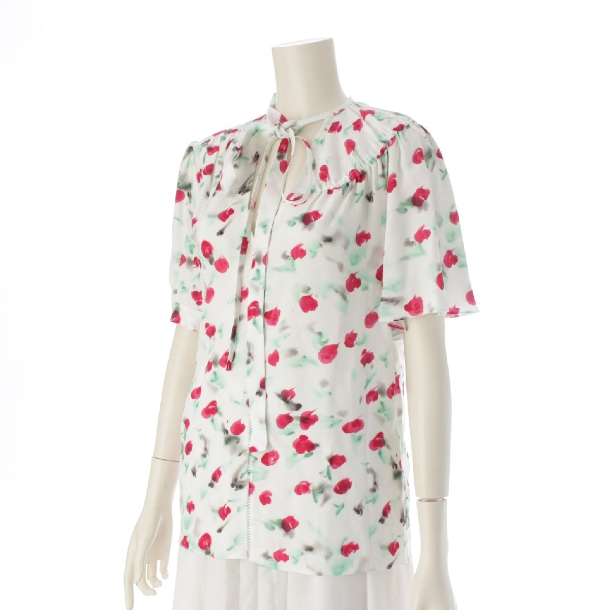 MARNI 24Stainless Steel Asymmetrical Flower Print Ribbon Cut tops TTMA0284A0 white 36