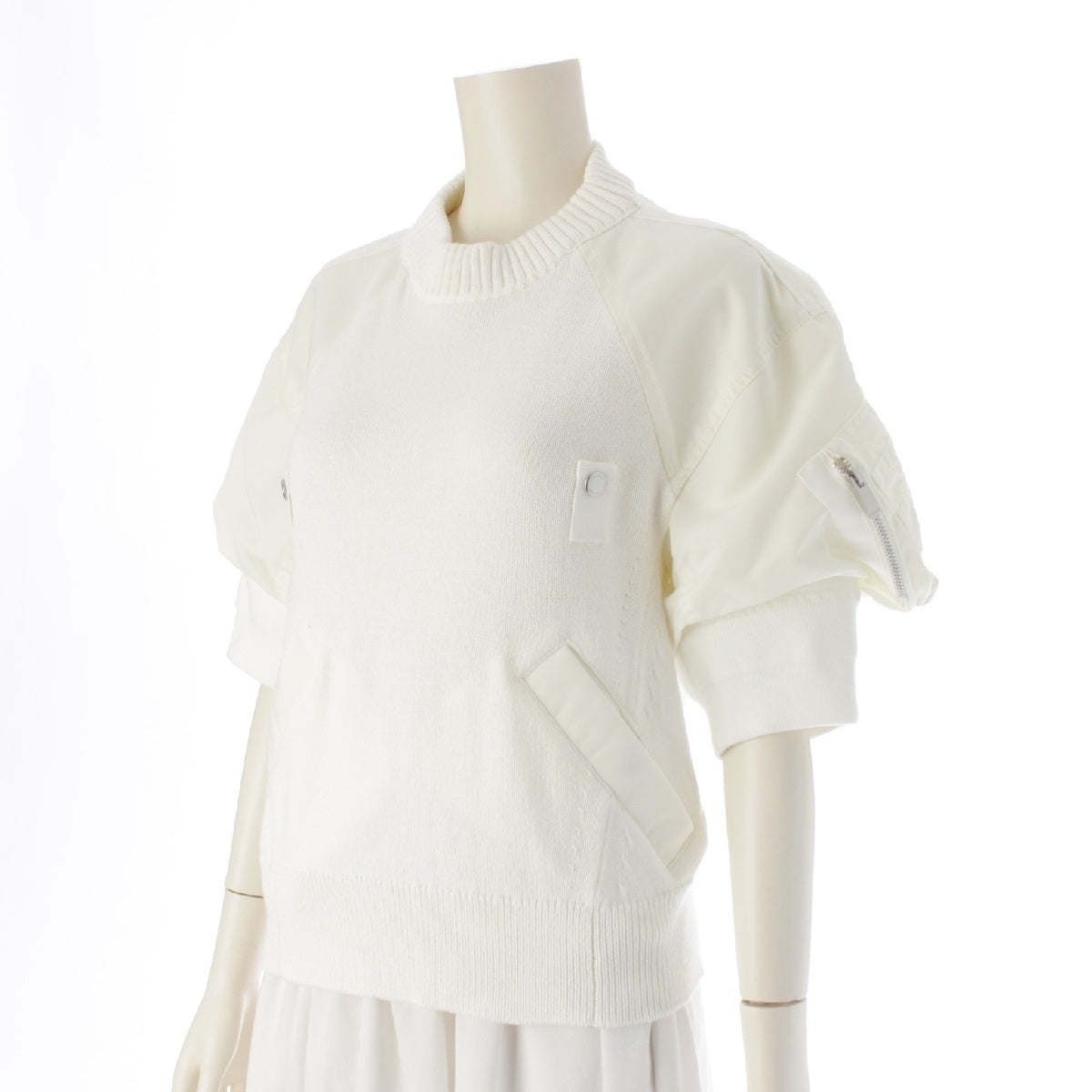 Sacai 24 years Docking Puff Sleeve Short Sleeve knit tops MA-1 24-07087 white 1