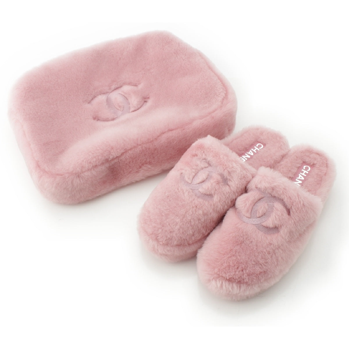 CHANEL 24B fur Shearling COCO Mark embroidered slippers Sandals With porch G45984 pink 38C