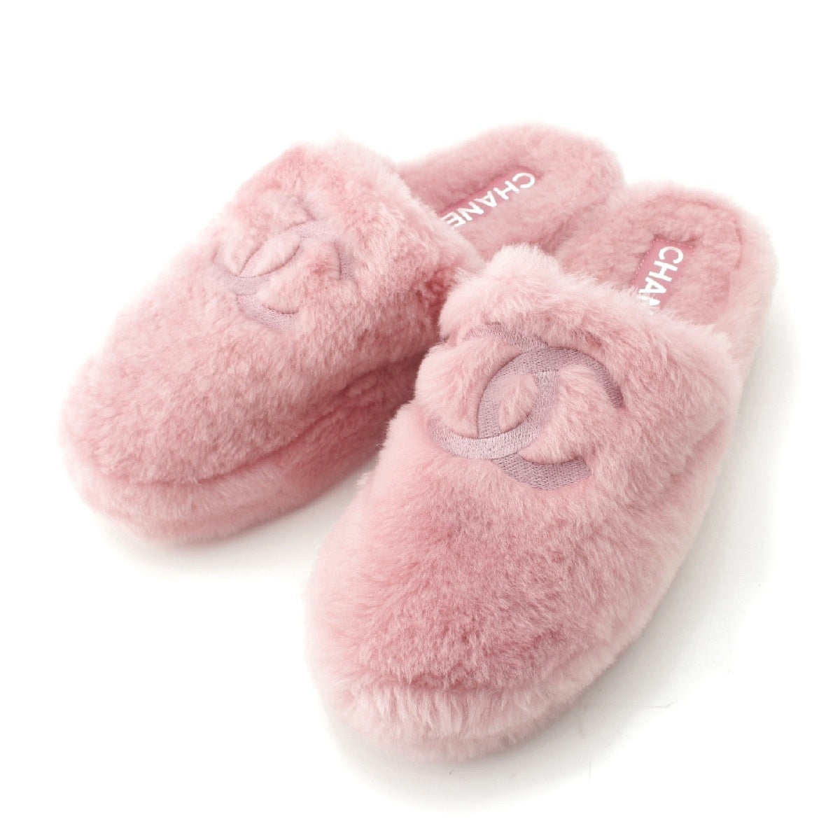 CHANEL 24B fur Shearling COCO Mark embroidered slippers Sandals With porch G45984 pink 38C