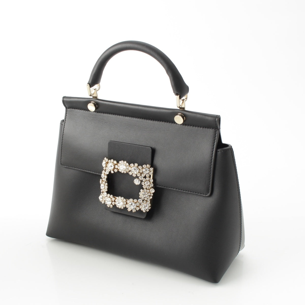 Roger Vivier Hippo Efflorescence leather Flower Strass Buckle 2WAY Shoulder Handbag RBWAMAA0151D8CB999 black