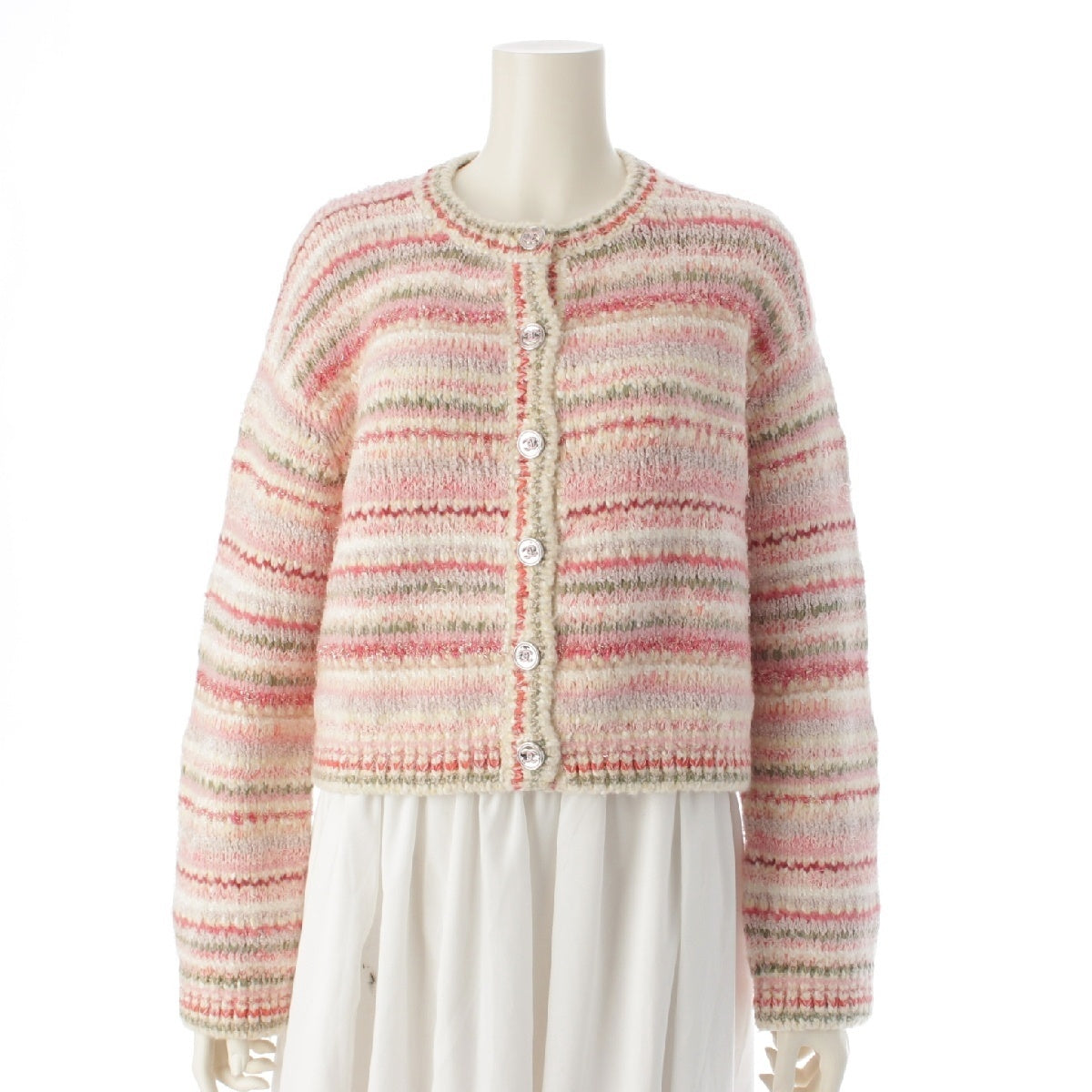 CHANEL 24AW cashmere COCO Button Border Lame Long Sleeve Knit cardigan tops pink 40