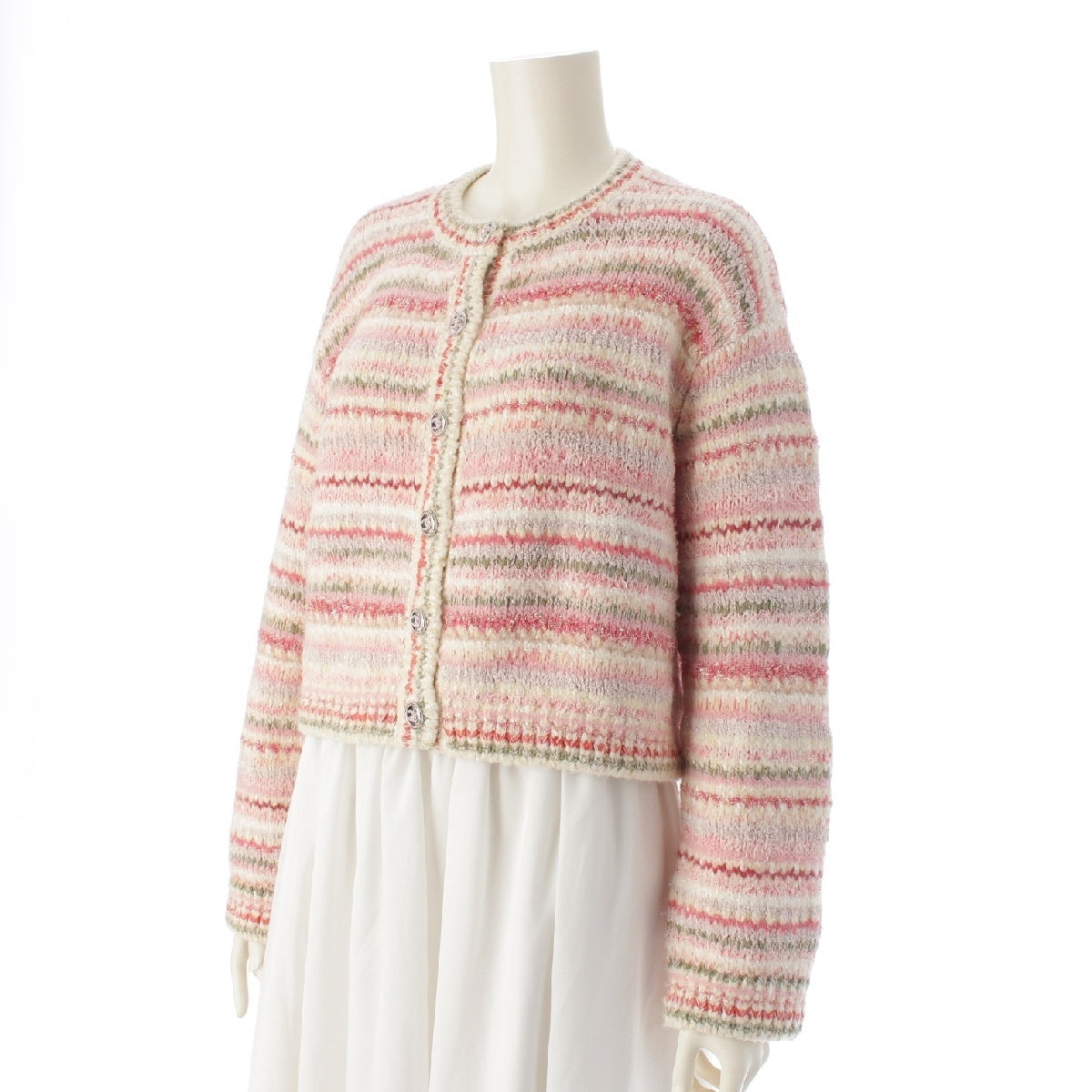 CHANEL 24AW cashmere COCO Button Border Lame Long Sleeve Knit cardigan tops pink 40