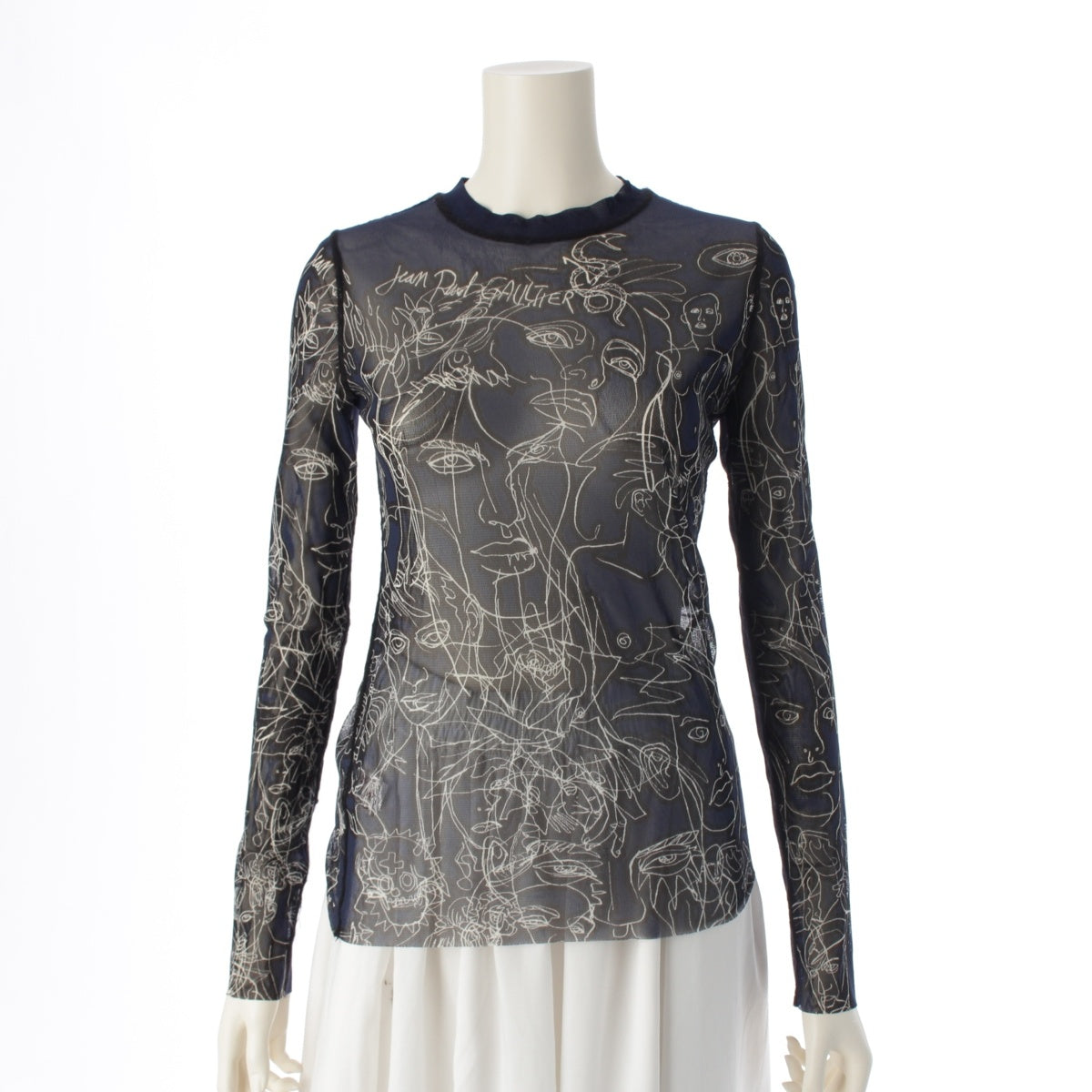 JEAN-PAUL GAULTIER Nylon Femme Power Net Face Print Cut Long sleeve blue-black 40