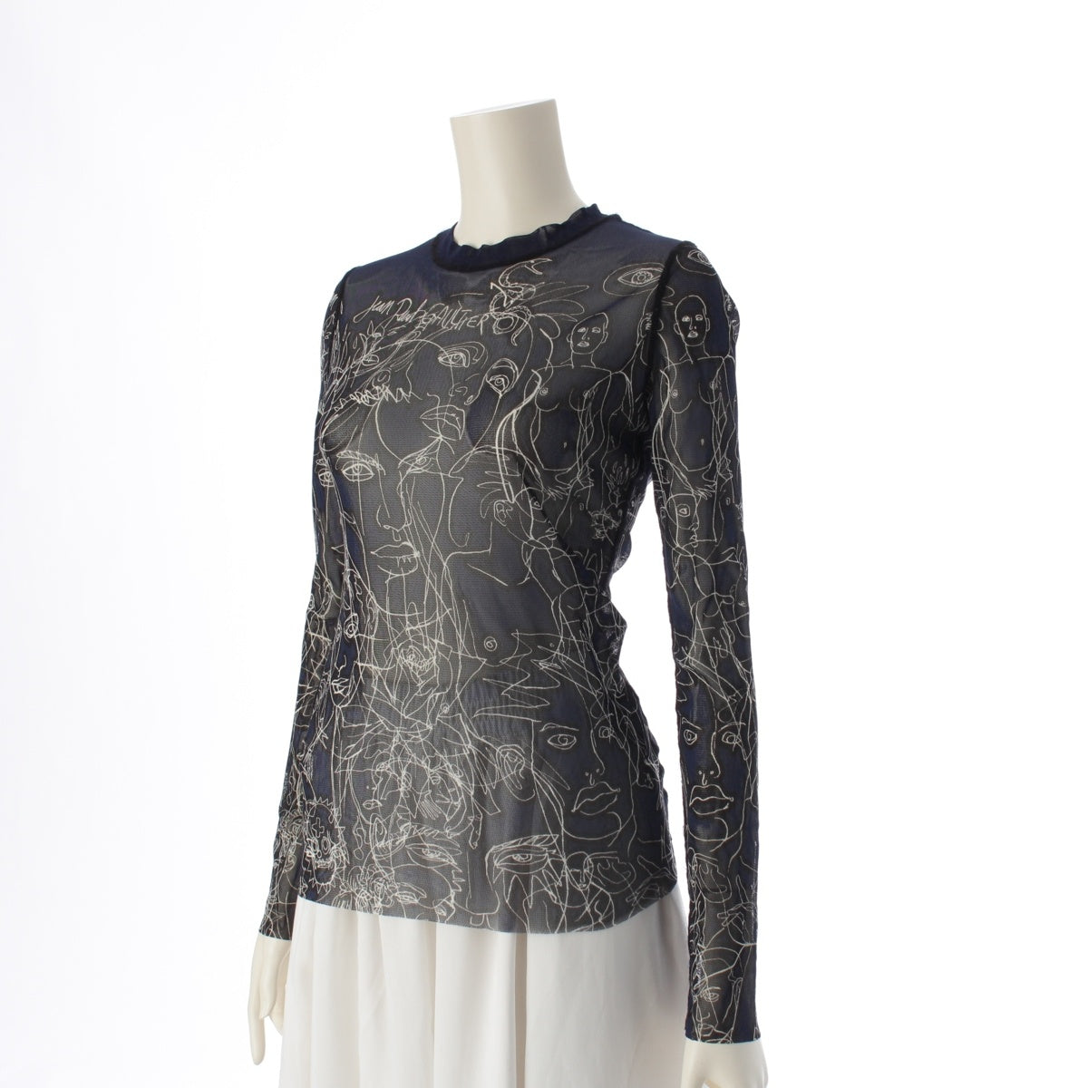 JEAN-PAUL GAULTIER Nylon Femme Power Net Face Print Cut Long sleeve blue-black 40
