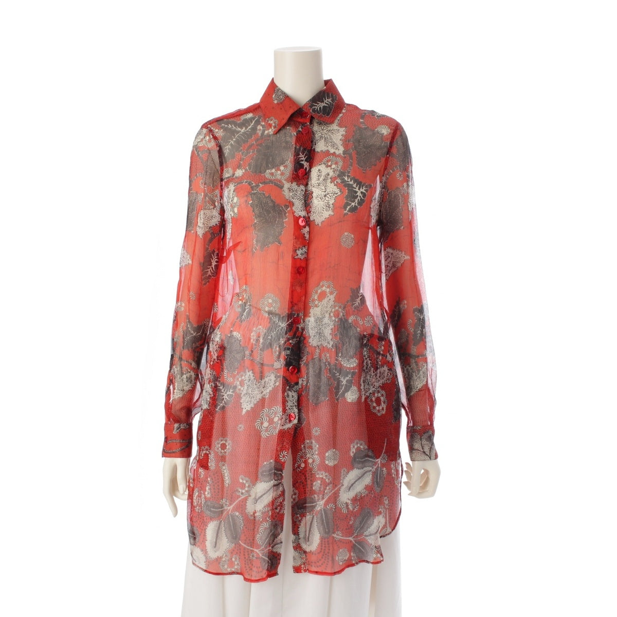 JEAN-PAUL GAULTIER silk Soleil See-through Long Sleeve blouse Shirt tops BLJL-SM-1101 Red S