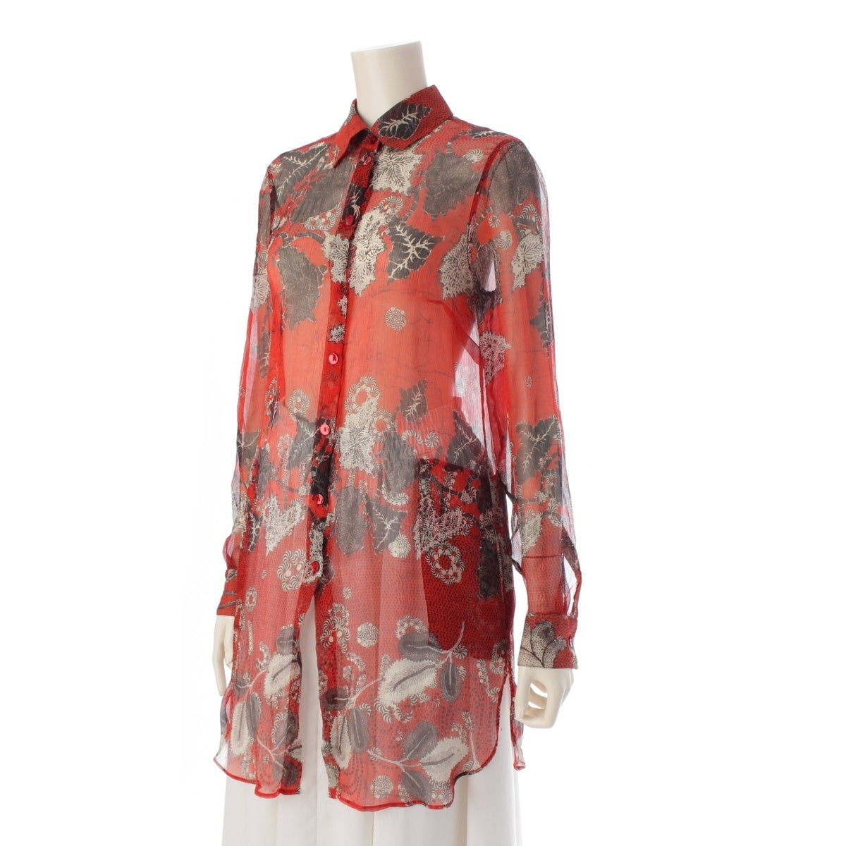 JEAN-PAUL GAULTIER silk Soleil See-through Long Sleeve blouse Shirt tops BLJL-SM-1101 Red S