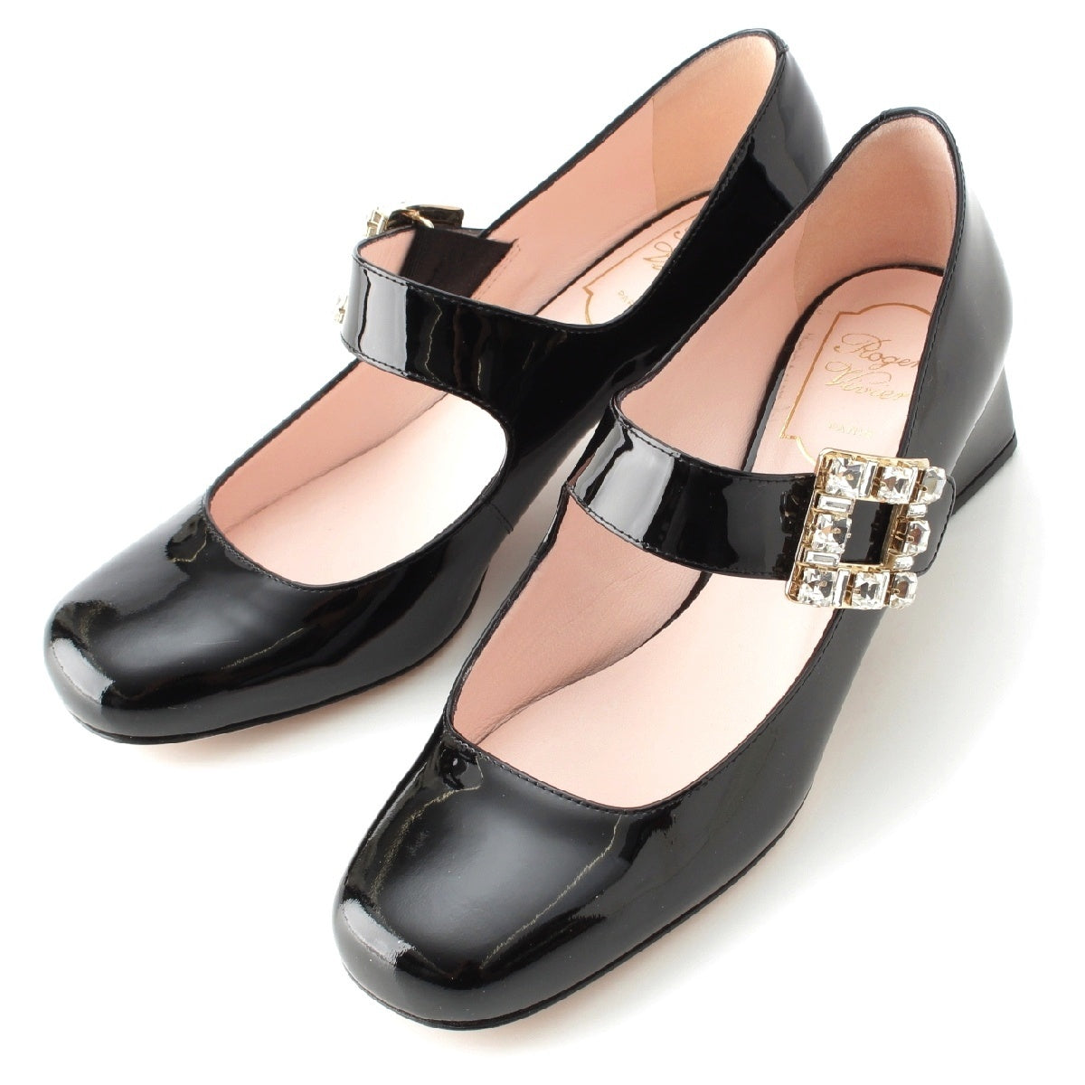 Roger Vivier Trevivier Patent leather Merry Jane pumps Strass Buckle Chunky Heels black 37