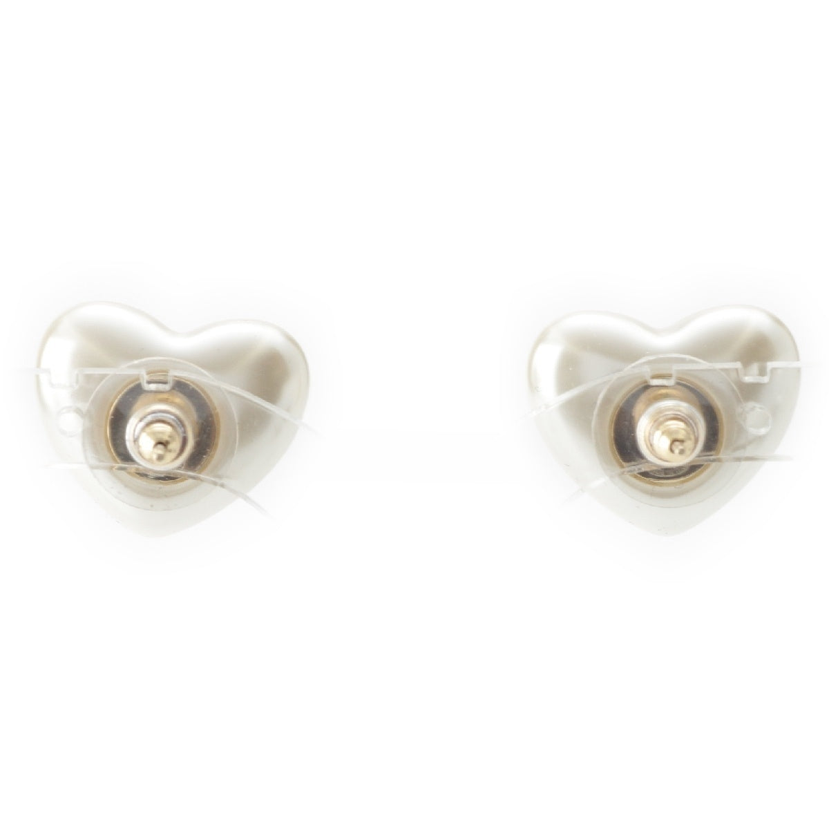 CHANEL COCO Mark Heart F Pearl Rhinestone Pierce Earring accessories white