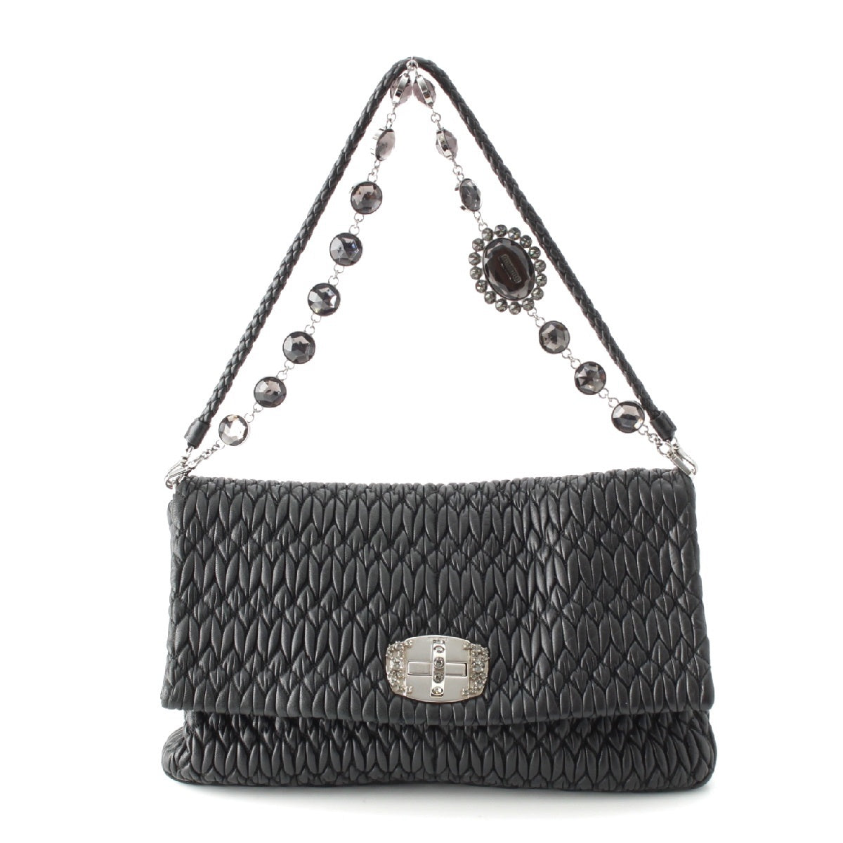 MIUMIU Materasse leather Crystal Chain Handbag Double Strap Logo black