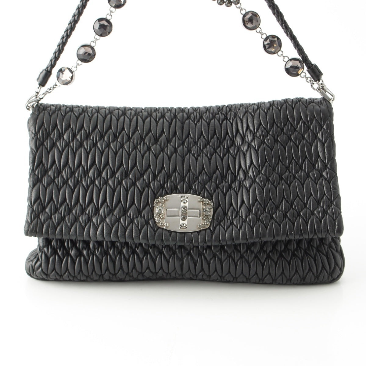 MIUMIU Materasse leather Crystal Chain Handbag Double Strap Logo black
