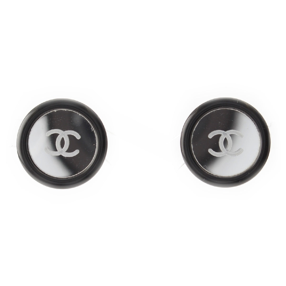 CHANEL 95C COCO Mark Mirror Earring Binaural Accessories Black Silver color