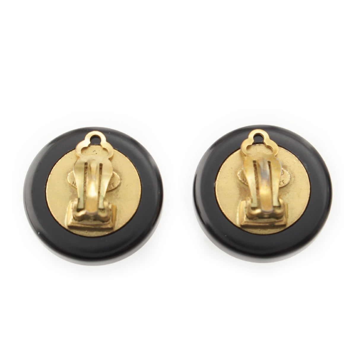 CHANEL 95C COCO Mark Mirror Earring Binaural Accessories Black Silver color
