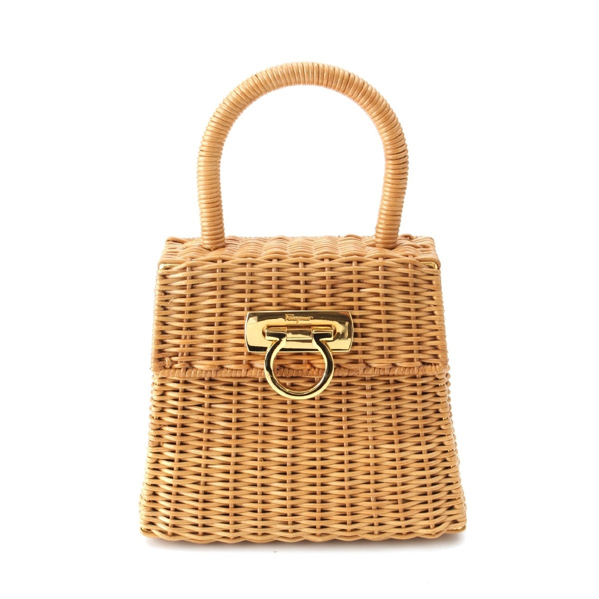 Salvatore Ferragamo Raffia Gancini straw top handle basket bag beige