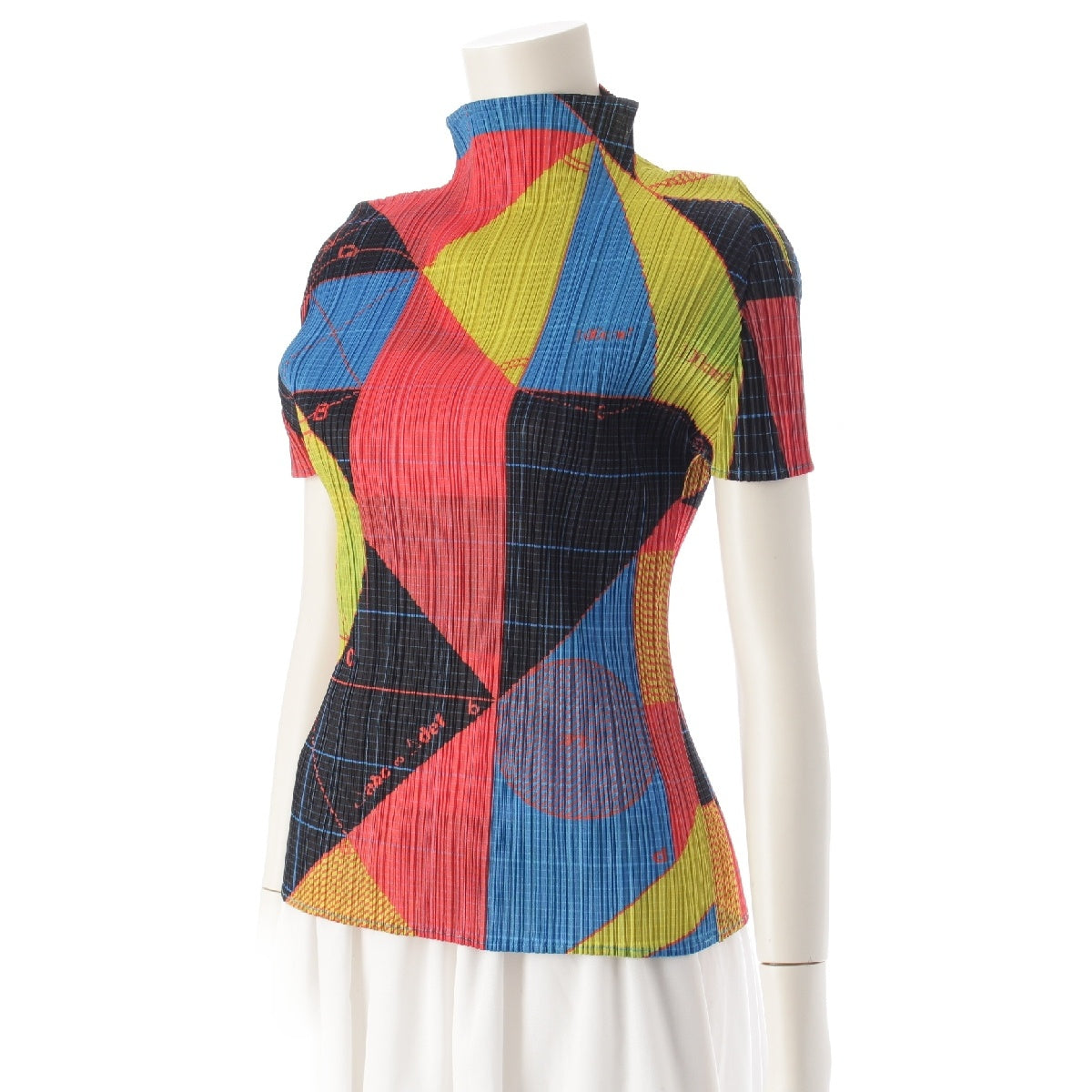 PLEATS PLEASE ISSEY  Geometric Pattern Bottle Neck Short Sleeves Cut tops PP81-JK541 multicolor 3