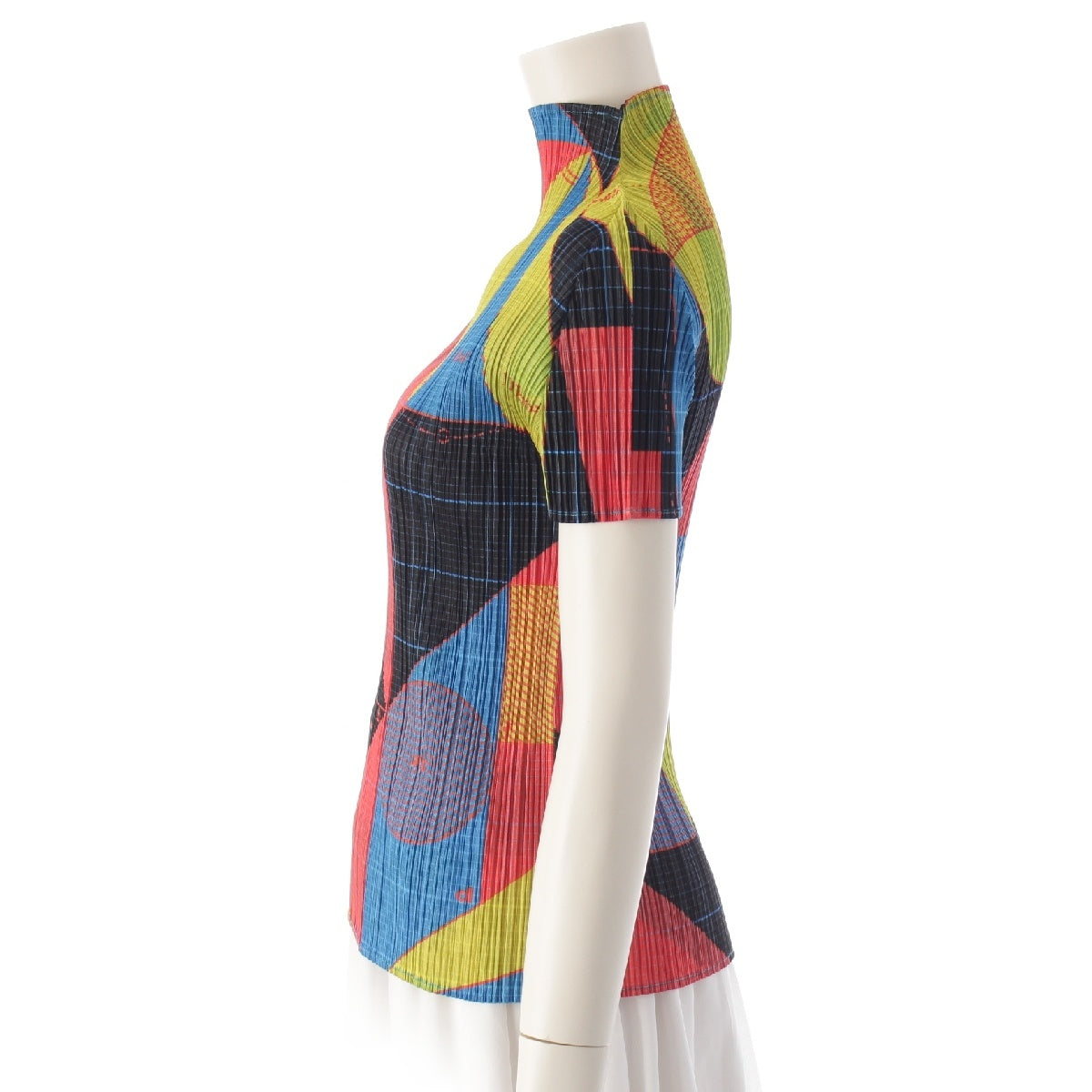 PLEATS PLEASE ISSEY  Geometric Pattern Bottle Neck Short Sleeves Cut tops PP81-JK541 multicolor 3