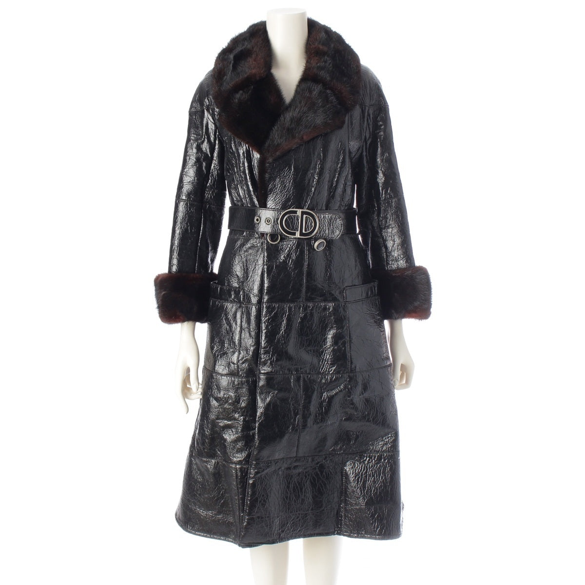 Dior Vintage Fourrure Fur Trim CD Buckle coat outer black