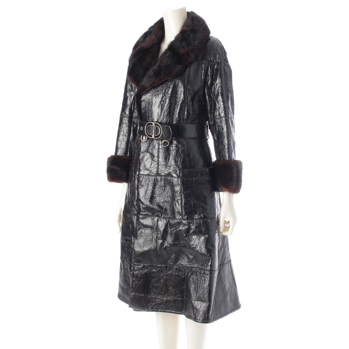 Dior Vintage Fourrure Fur Trim CD Buckle coat outer black