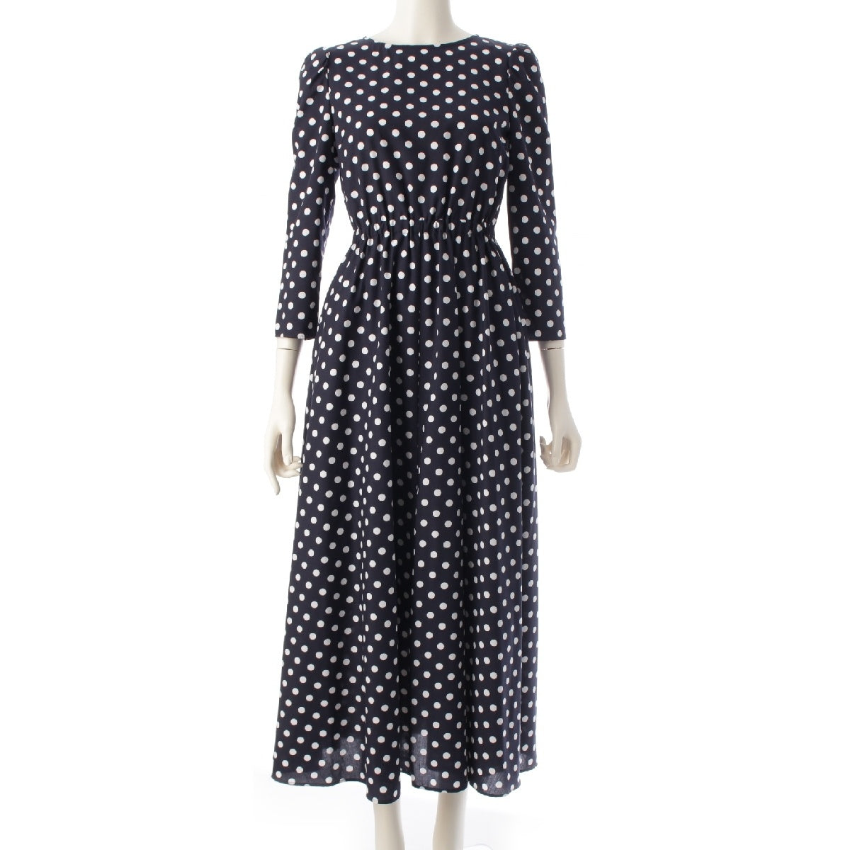 SEVEN TEN by miho kawahito polyester 3/4 Sleeve Side Zip Dot Long one piece 6S502 Navy XS