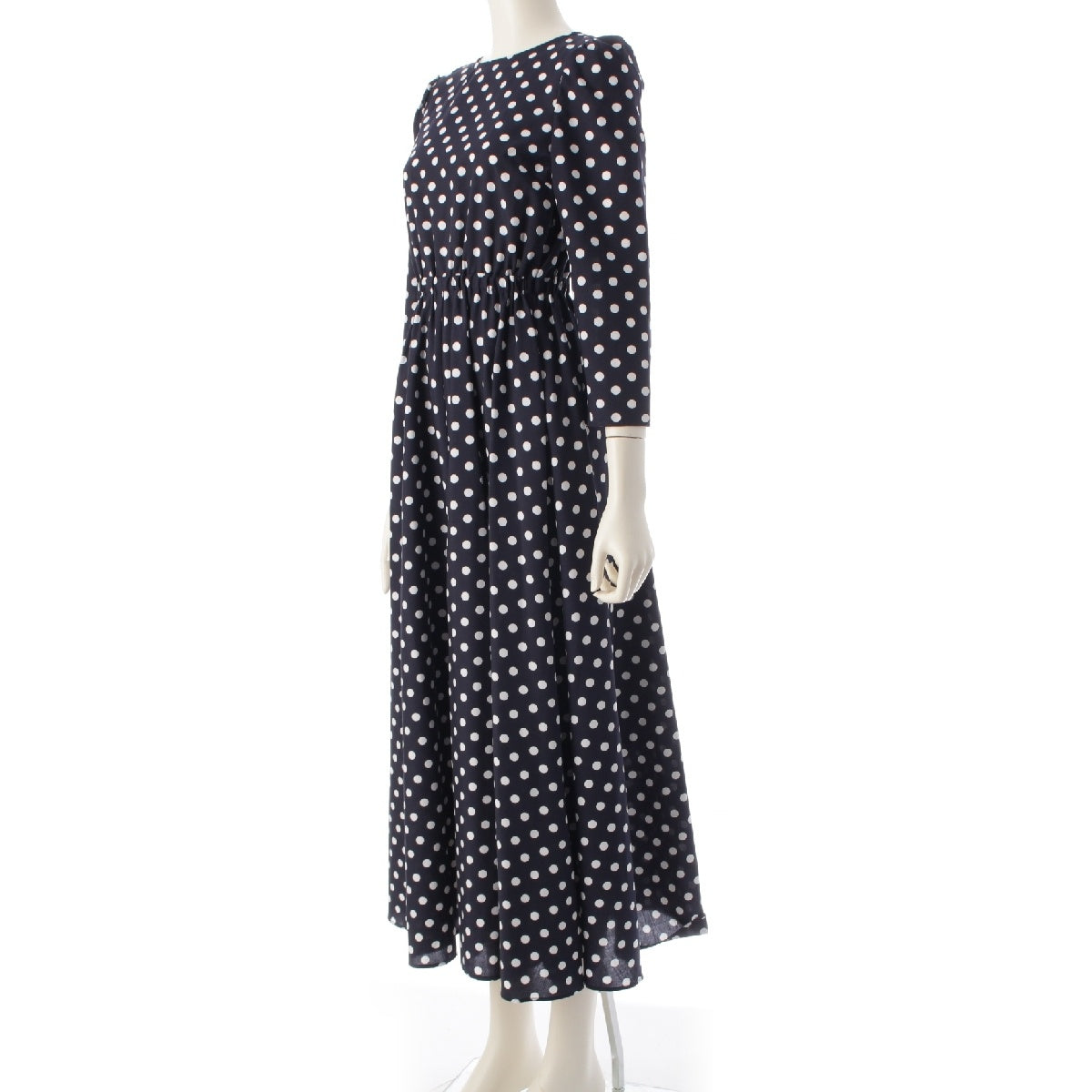 SEVEN TEN by miho kawahito polyester 3/4 Sleeve Side Zip Dot Long one piece 6S502 Navy XS