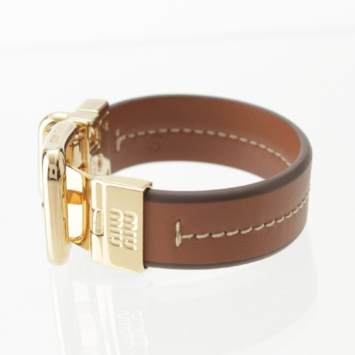 MIUMIU Gold Platedx leather belt logo bracelet Accessories Brown