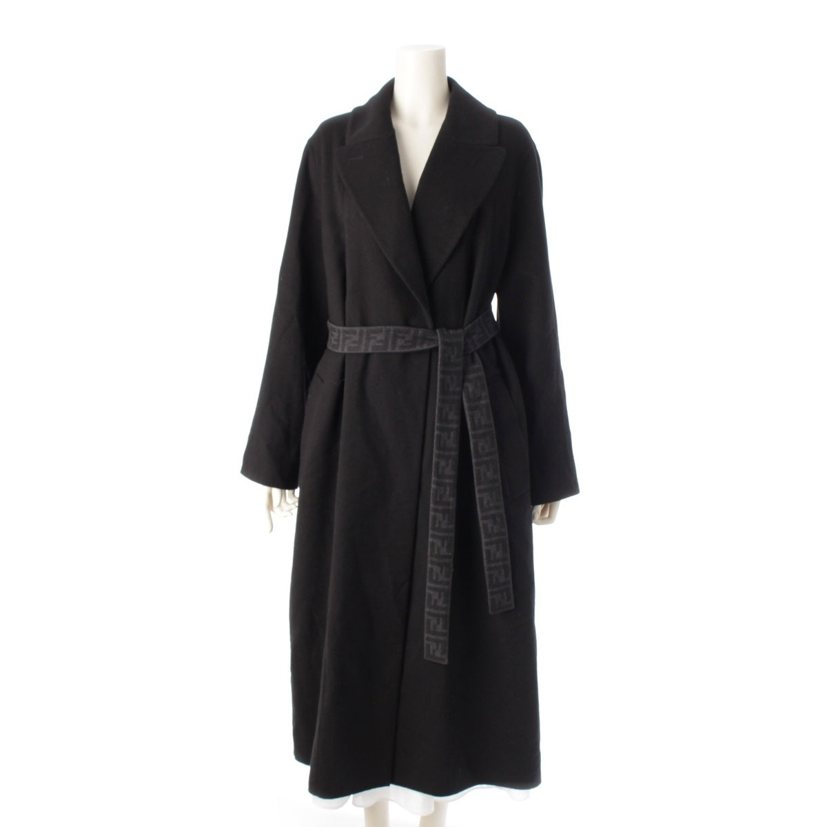 FENDI wool Zucca with belt trench coat Embroidered outerwear long length FF6031AM3Y black 38